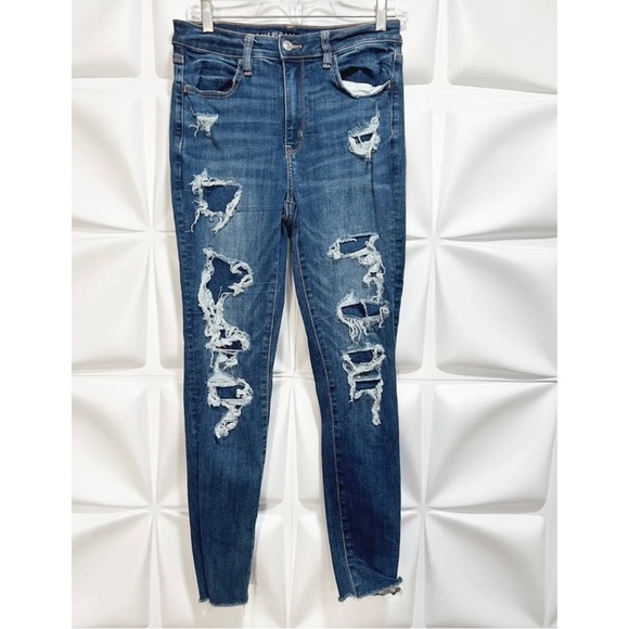 American Eagle Sz 8 Reg Super Hi-Rise Jegging Jeans Raw Hem N(e)xt Level Stretch - Picture 1 of 6
